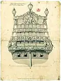 Transom of Kronan, drawing by Francis Sheldon (1660)
