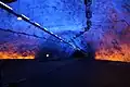 One of the Lærdalstunnel caves has blue and yellow lighting