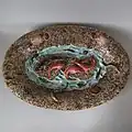 22.4 in coloured glazes majolica marine platter, c. 1880.