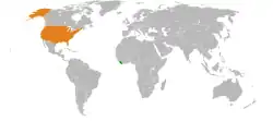 Map indicating locations of Liberia and USA