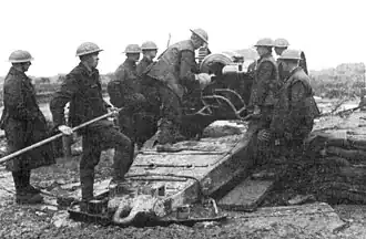 Vickers 8-inch howitzer being loaded, Western Front, 1917