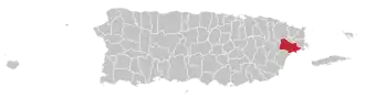 Map of Puerto Rico highlighting Naguabo Municipality