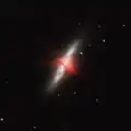 M82 cigar galaxy with its hydrogen emissions taken in France by amateur astrophotographer Anthony MICHEL[35]