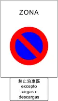 22c) — No parking zone except for loading and unloading