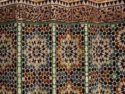 Zellij mosaic tilework in the madrasa