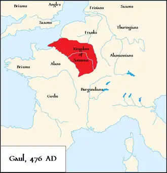 Possible extent of the Kingdom of Soissons in 476[3]