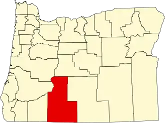 Map of Oregon highlighting Klamath County