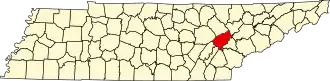 State map highlighting Roane County