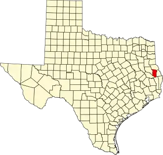 State map highlighting San Augustine County