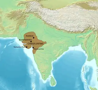Map of the Chaulukyas circa 1150 CE[2]