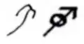 The symbol for Mars in late Classical (6th c.) and medieval Byzantine (11th c.) mss.[3]