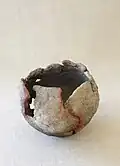 Untitled abstract vessel, 1958. Clay, pit-fired, 6 × 8 in. Photo by Will Taylor.