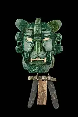 Bat effigy (Zapotec); c.50 BC; jadeite and shell; height: 28 cm; National Museum of Anthropology (Mexico City)[69]