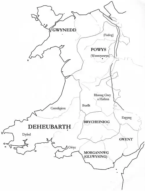Image 29Medieval kingdoms of Wales shown within the boundaries of the present day country of Wales and not inclusive of all (from History of Wales)