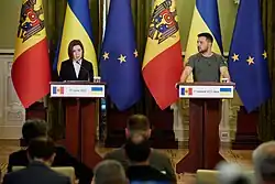 Image 34President of Moldova, Maia Sandu, with President of Ukraine, Volodymyr Zelenskyy in Kyiv, 27 June 2022. (from History of Moldova)