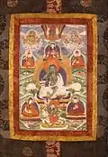 Tibetan or Nepalese painted thanka of Milarepa, 19th century, mineral pigments and gold on cotton clothes of Nepal.