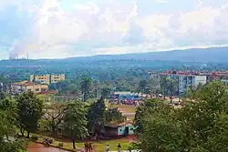 A photo of Moa with the many nickel factories in the background