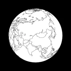 Figure 8: View of the Earth four hours after apogee from a Molniya orbit under the assumption that the longitude of the apogee is 90° E. The spacecraft is at an altitude of 24,043 km over the point 87.35° E 47.04° N