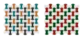 Digital recreation of the "bone" motif, including the straight-lined (left) and curvilinear (right) variants