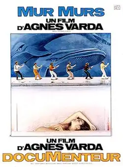 Poster showing a mural in Los Angeles, with vivid colors and people in front for scale
