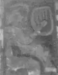 Rubbing of a section of the Castledermot, North Cross, showing a musician playing a cruit.