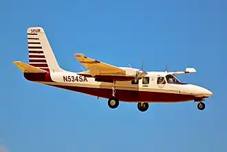 From 1958, the lighter 500 is powered by two 250–290 hp (190–220 kW) Lycoming O-540s or Continental IO-470s.