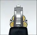 This picture illustrates the NAA .22 Magnum Black Widow revolver cylinder in the safety position.