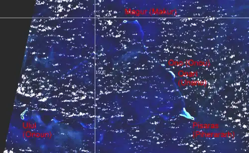 NASA WorldWind screenshot of Namonuito Atoll showing Onoun's location