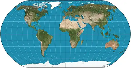 Image 6 Natural Earth projection Map: Strebe, using the Geocart map projection software A map of the world using the Natural Earth projection, a pseudocylindrical projection which is neither conformal nor equal-area. The projection was designed by Tom Patterson, an American cartographer with the National Park Service who has developed several open-source tools and base maps for cartographers. This map is a derivative of NASA's Blue Marble summer month composite, with oceans lightened to enhance legibility and contrast. More selected pictures