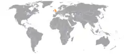 Map indicating locations of Nauru and United Kingdom