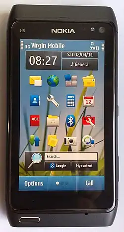Nokia N8 the first Symbian^3 device, and the first to feature a 12-megapixel autofocus lens. (Symbian^3/Anna/Belle)