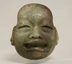 Ornamental mask; 10th century BC; serpentine; height: 9.2 cm, width: 7.9 cm, depth: 3.2 cm; Metropolitan Museum of Art (New York City)