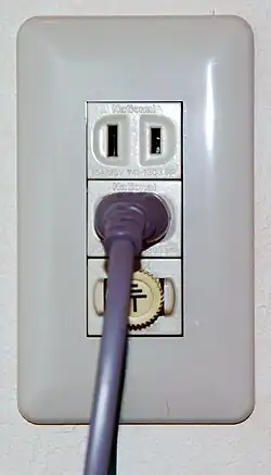 Japanese Class II polarized sockets with earth post, for a washing machine (similar to NEMA 1-15)
