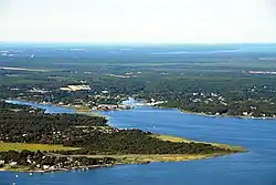 Moriches Inlet aerial view. Moriches pictured there-above