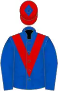 Royal blue, red chevron, red cap, blue diamond