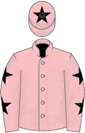 Pink, black stars on sleeves, black star on cap