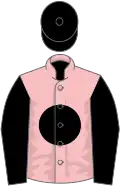 Pink, black ball and sleeves, black cap