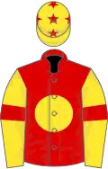 Red, yellow disc, yellow sleeves, red armlets, yellow cap, red stars
