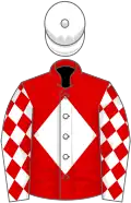 RED, white diamond, white sleeves, red diamonds, white cap
