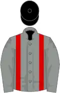 Grey, red braces, black cap