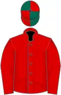 Red, dark green and red quartered cap