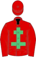 Red, emerald green cross of lorraine, red cap