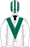White, dark green chevron, striped cap