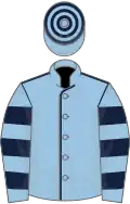 Light blue, dark blue seams, hooped sleeves and cap