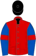 Red, Blue sleeves, Red armlets, Black cap
