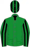 Green, black striped sleeves, striped cap