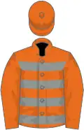Orange, grey hoops on body