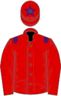 Red, purple epaulets and star on cap