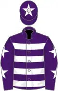 Purple and white hoops, white stars on sleeves, white star on cap
