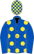 ROYAL BLUE, yellow spots, royal blue sleeves, check cap